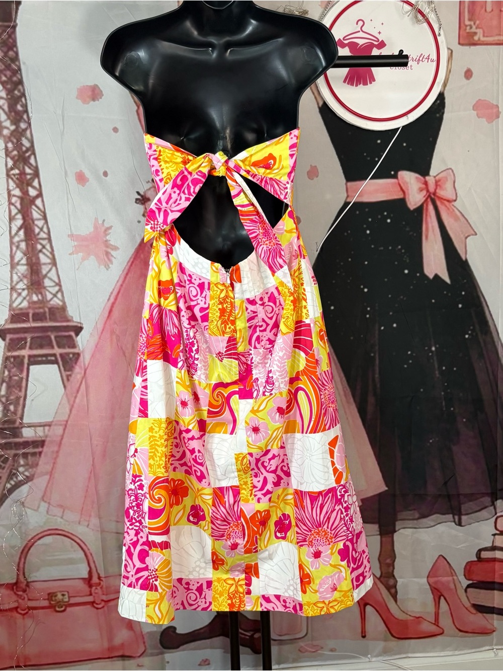 Lilly Pulitzer Strapless Floral Patchwork Dress in Pink, Yellow & White Sz 6 - Picture 8 of 16